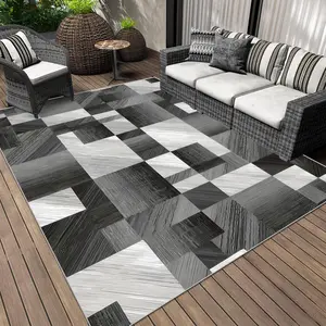 Geometric Pattern Outdoor Rug, Waterproof Reversible Patio Rug, Indoor Outdoor Area Rug for Patio Deck Balcony, Picnic Beach Outdoor Decor