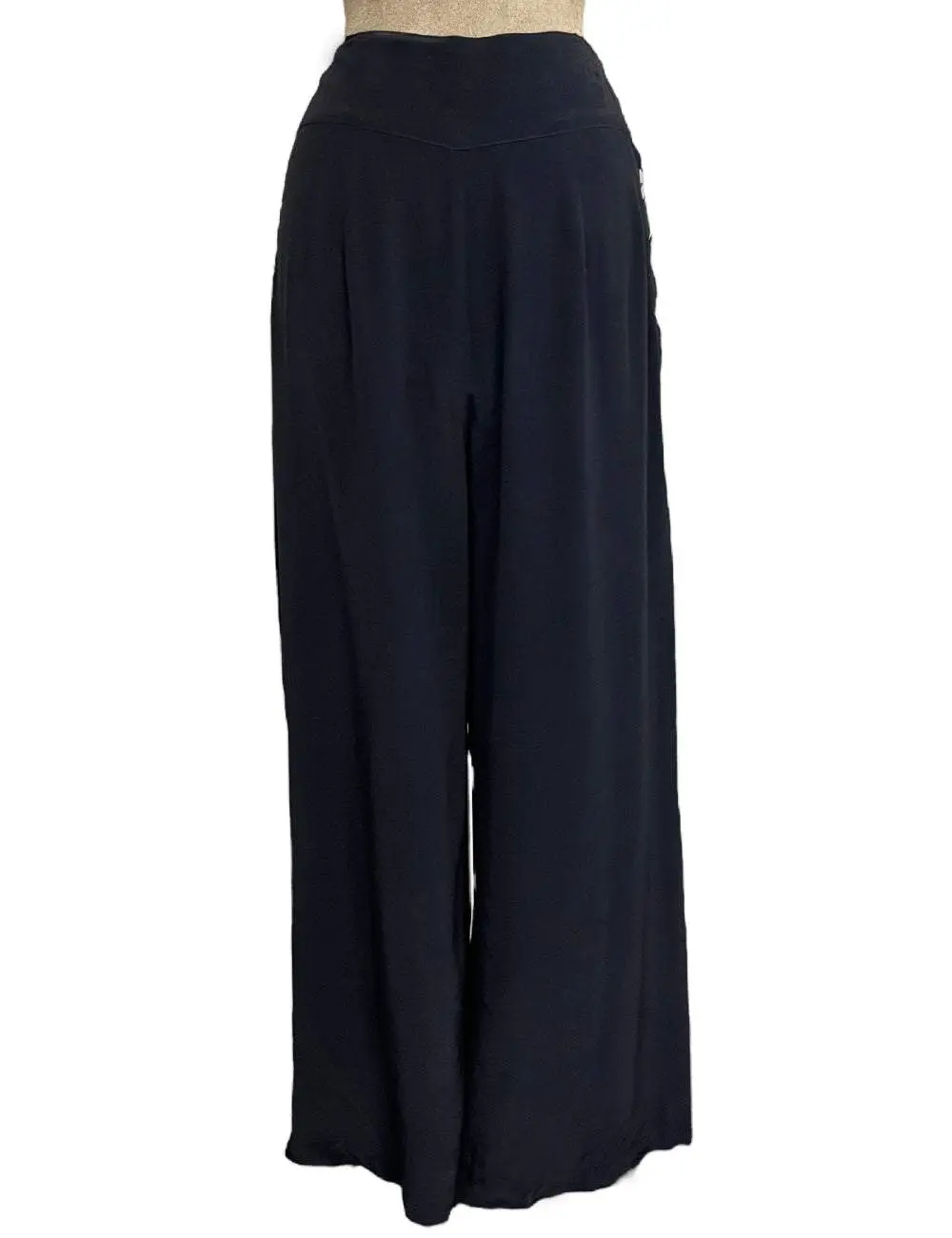 Solid Black Rayon Viscose 1940s High Waist Palazzo Pants