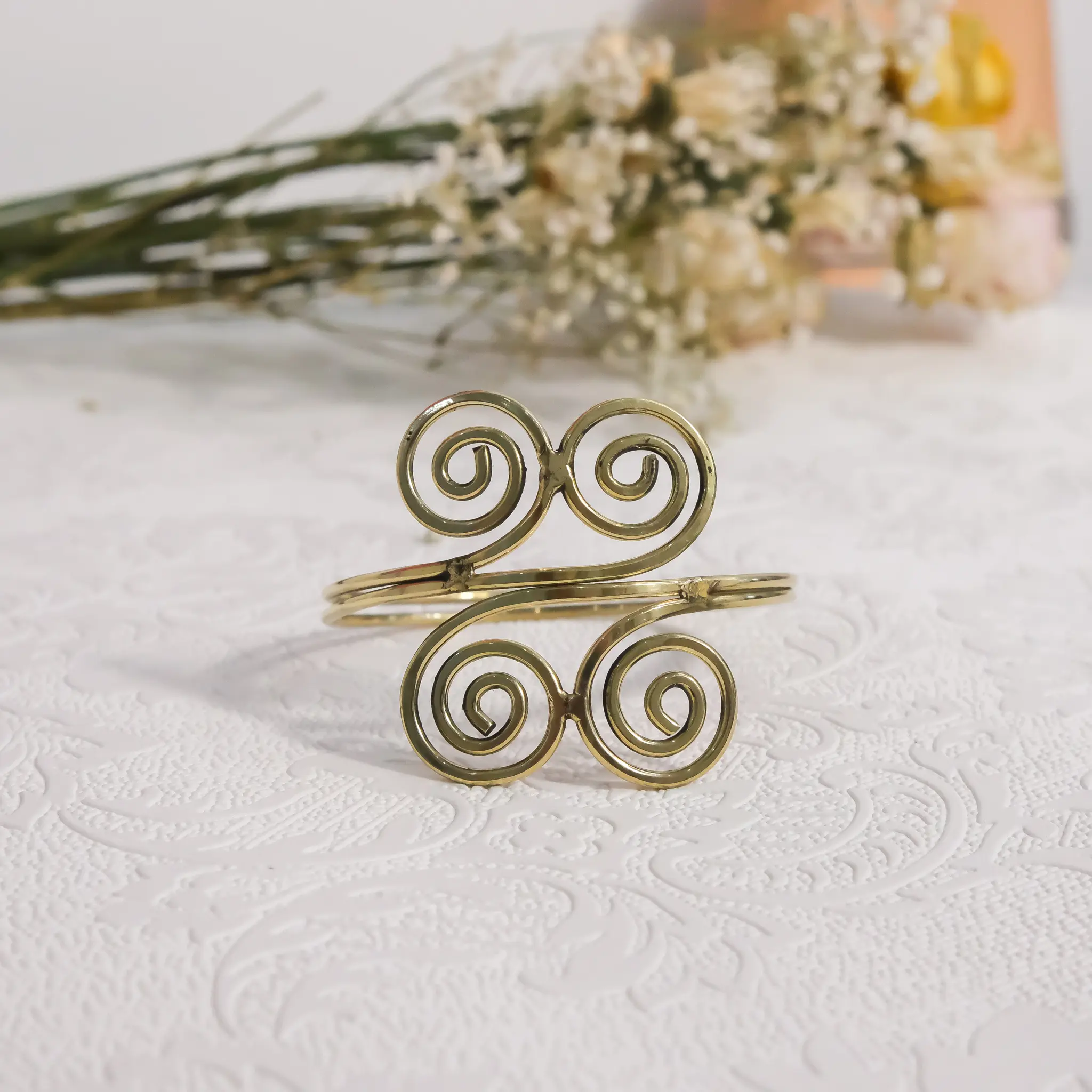 Gold Double Spiral Arm Cuff, Adjustable Upper Arm Bracelet, Celtic Swirl Armlet, Boho Goddess Jewelry, Festival Arm Band