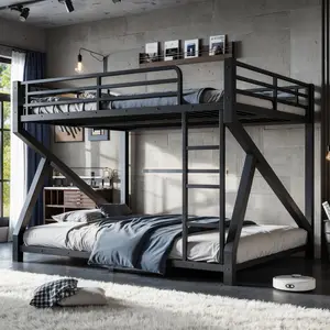 Queen Size Heavy Duty Metal Loft Bed Frame with Built-in Desk, Integrated Stairs, LED Lights and USB Charging Station, Noise-Reducing Stable Sturdy Structure Multifunctional Loft Bed, Space-Saving Easy Assembly Bedroom Furniture for Kids Teens Adults, Ide