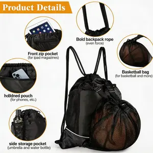 Multifunctional Portable Storage Bag, Adjustable Drawstring Backpack for Basketball & Football, Durable Nylon Mesh Pocket