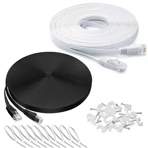 Ethernet  100 ft 2 Pack  6 Flat  Ethernet Cord, Slim Long Cat6 High Speed Computer Router Network LAN Patch Wire with Clips & Rj45,Faster Than Cat5e/Cat5,100  White+Black