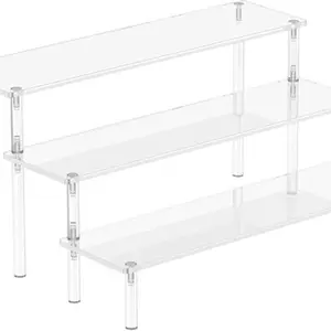 Acrylic Display Risers, 3 Tier Perfume Organizer Stand, Clear Cupcake Stand Holder, Large Shelf Riser for Figures & Dessert Shelves Racks