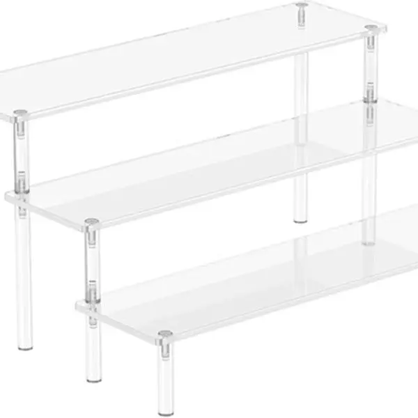 Acrylic Display Risers, 3 Tier Perfume Organizer Stand, Clear Cupcake Stand Holder, Large Shelf Riser for Figures & Dessert Shelves Racks