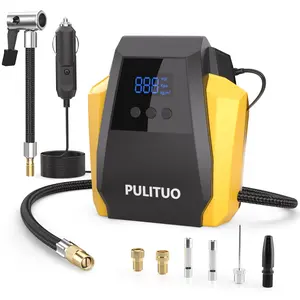 PULITUO Portable Air Compressor for Car Tires, 12V DC Tire Inflator with Digital Pressure Gauge, Auto Pump with Emergency LED Light, Fast Inflation for Bike, Motorcycle, Ball, and Other Inflatables