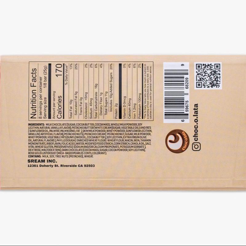 Chocolata Dubai Style Belgium Chocolate Bar with Pistachio - Dessert Snack, Net Weight 7.5 oz Bonbon