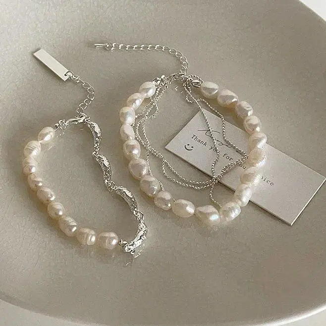Women's 925 Sterling Silver Double Layer Pearl Bracelet, Korean Style Sparkling Beaded Chain, Party Wear Arm Candy Accessories for Adults, All Seasons Birthday Fashion Jewelry