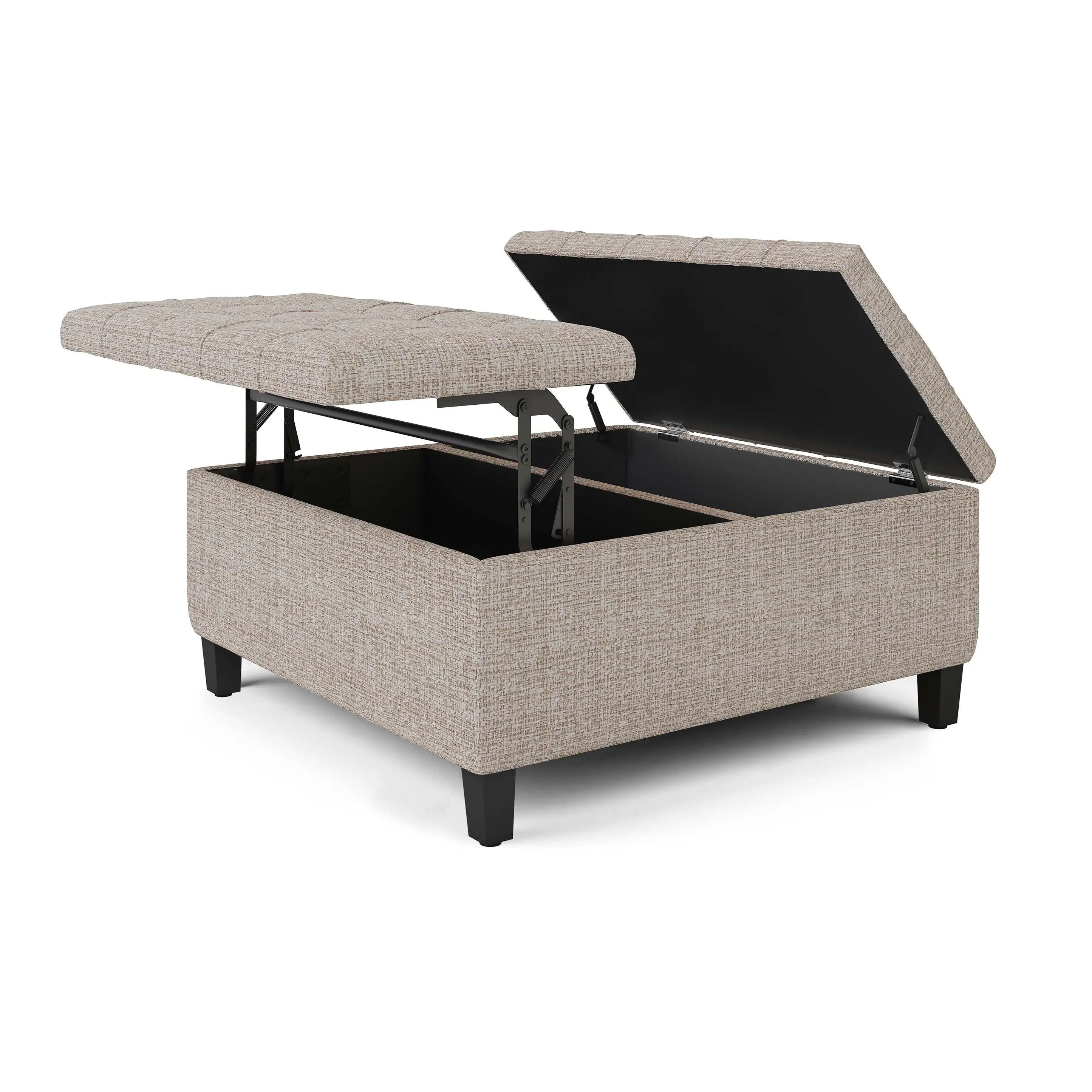 Harrison Tweed Coffee Table Ottoman, Ebony Finish, 36" d x 36" w x 16.5" h, Den-Ready, Assembly Required, Child Safety Hinge