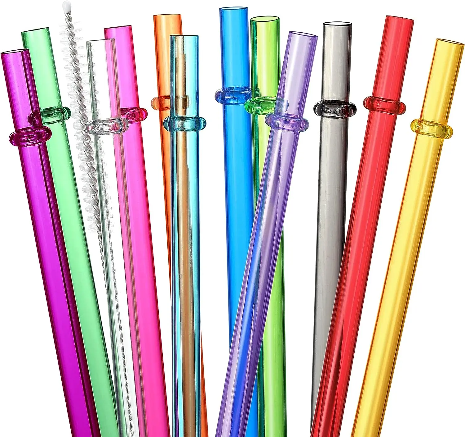 Rainbow Colored Reusable Drinking Straws 24 PCS with 4 Cleaning Brushes 10.5" Long Tritan Hard Plastic for 16OZ-32OZ Tumblers Cups Jars Stanley YETI Starbucks Dishwasher Safe Eco-Friendly Kitchen Utensils