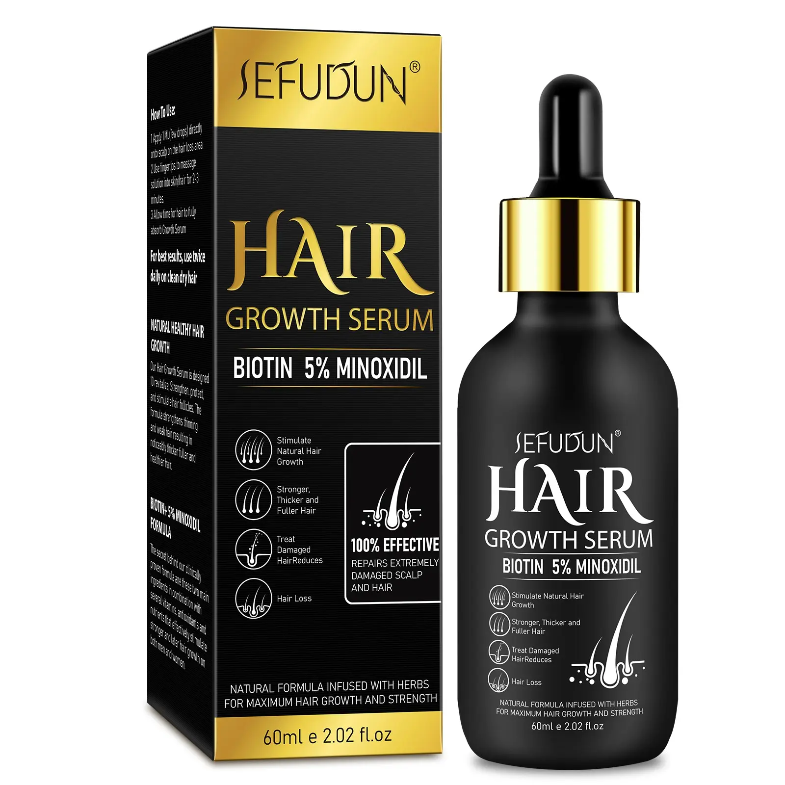 SEFUDUN Minoxidil Hair Regrowth Serum, Hair growth enhancer, Hair growth product, promotes hair growth, addresses receding hairlines and thinning hair, its lightweight, nourishing, hydrating formula absorbs quickly and leaves no greasy residue
