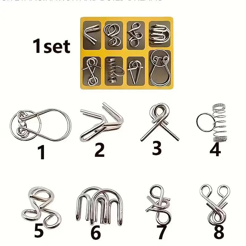 8 Pcs Metal Wire Puzzle Set, Brain Teaser IQ Test Disentanglement Game, Chinese Ring Unlock Interlock Logic Puzzle Toy for Kids Adults, Stress Relief Desk Game Party Favor