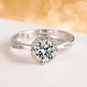R007Looks Just Like A $12000 Diamond Ring | 1CT 4-Prong Floral Halo Moissanite Engagement Ring, Passes Diamond Tester For Way Less