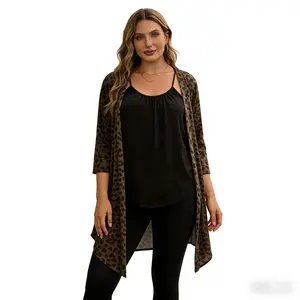 Women's casual three-piece set: Leopard print stand-up collar sweater + Solid tank top and pants. Suitable for all seasons for daily wear.