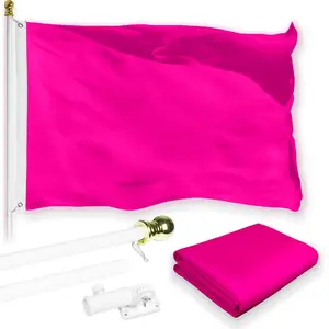 G128 Combo Pack: 5 Ft Tangle Free Aluminum Spinning Flagpole (White) & Solid Magenta Color Flag 2.5x4 Ft, LiteWeave Pro Series Printed 150D Polyester | Pole with Flag Included