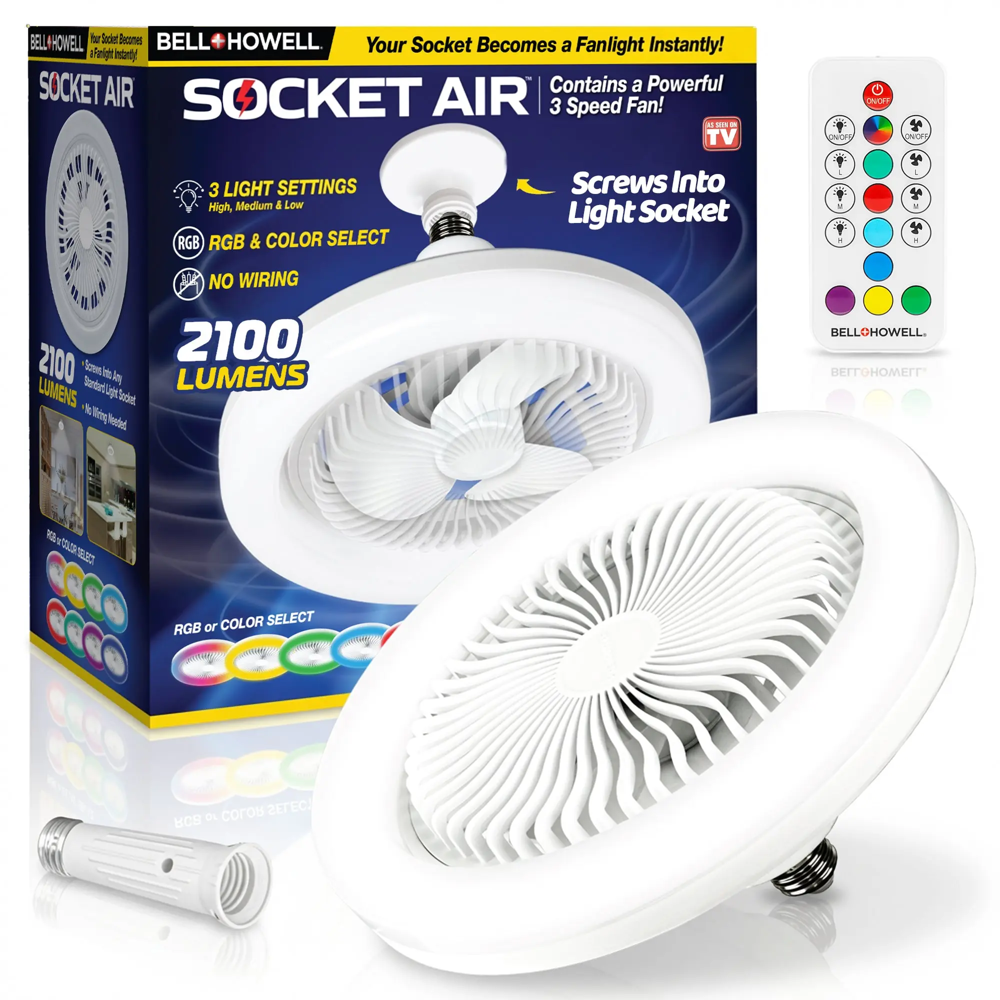 Bell+Howell Socket Air - Light Socket Fan Light with RGB Color Changing Bell+Howell Socket Air - Light Socket Fan Light with RGB Color Changing