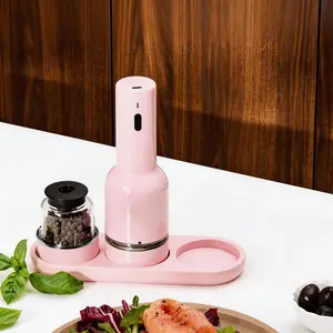 Electric Salt Pepper Grinder Shaker Set, Seasoning Shaker, Dual Bucket Two-In-One Design, USB Rechargeable, Adjustable Coarseness, LED Light, Kitchen Essential Tool