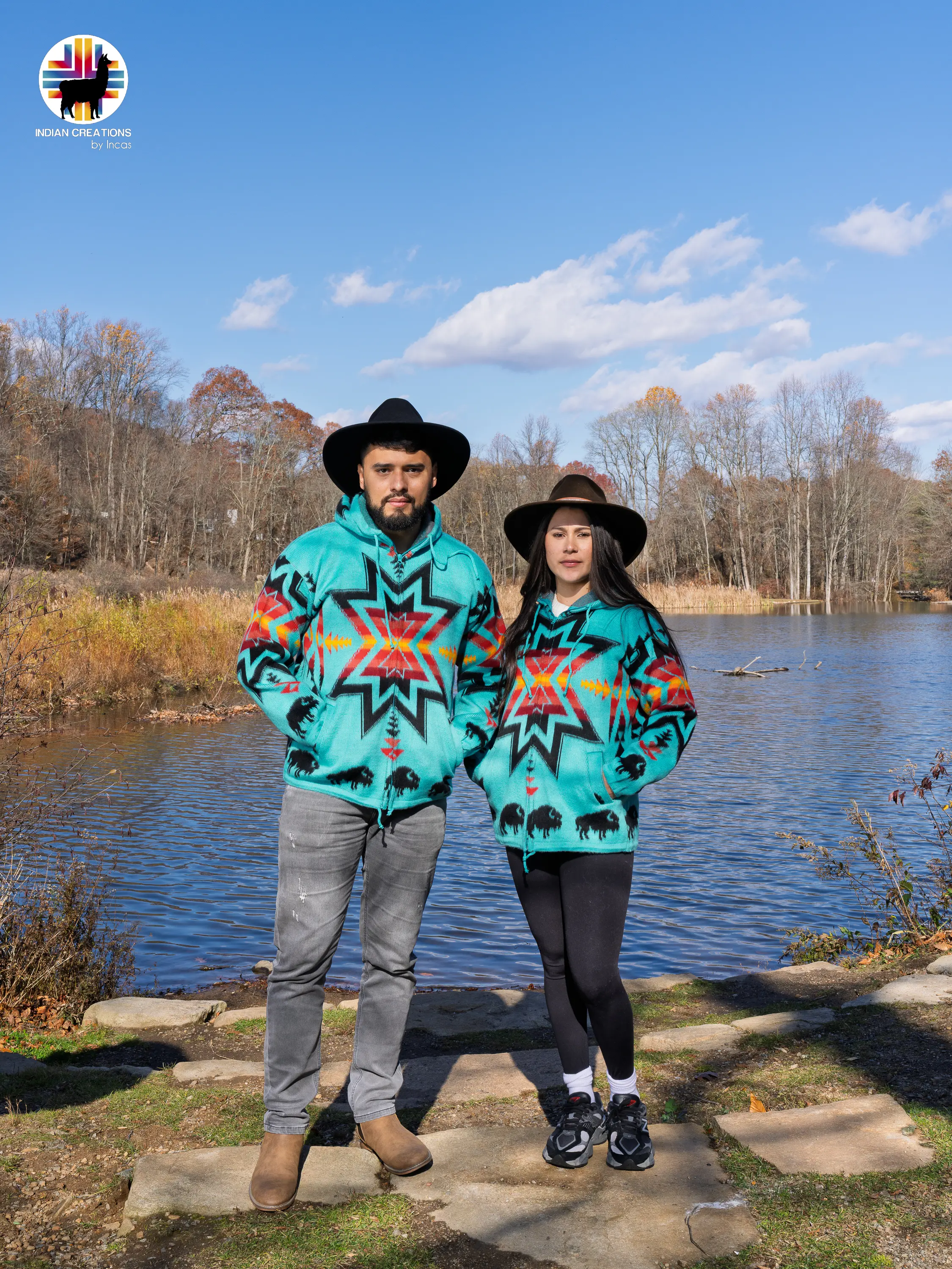 Blue Flax Alpaca Wool Jacket Handcrafted by Indigenous Hands Soft Warm with Hood Unisex One Size Fitted Medium Length Long Sleeve Winter Traditional Style