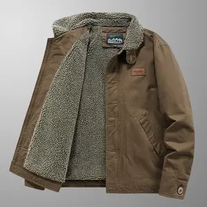 Winter 100% Cotton Washed Cotton Jacket Coat Men's Turn-down Collar Fleece Thickened Warm Lamb Wool Coat New Fashion Cold-proof Cotton Top