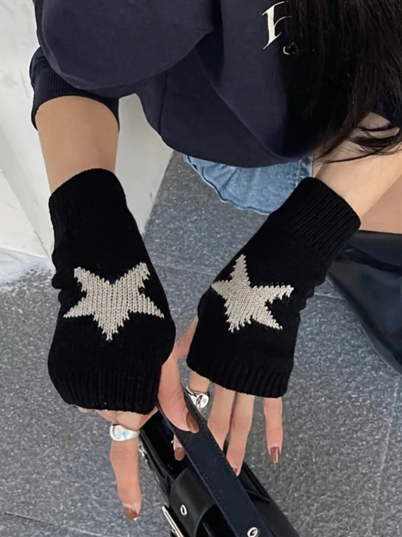 Star Pattern Fingerless Gloves, Seamless Knit Gloves, All-Season Comfortable Fashion Arm Warmers, Casual Fitted Shape Hand Accessories for Women
