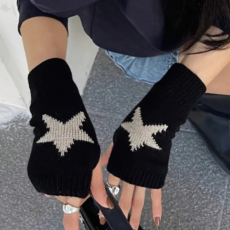 Star Pattern Fingerless Gloves, All-Season Comfortable Fashion Arm Warmers, Casual Fitted Hand Accessories for Women