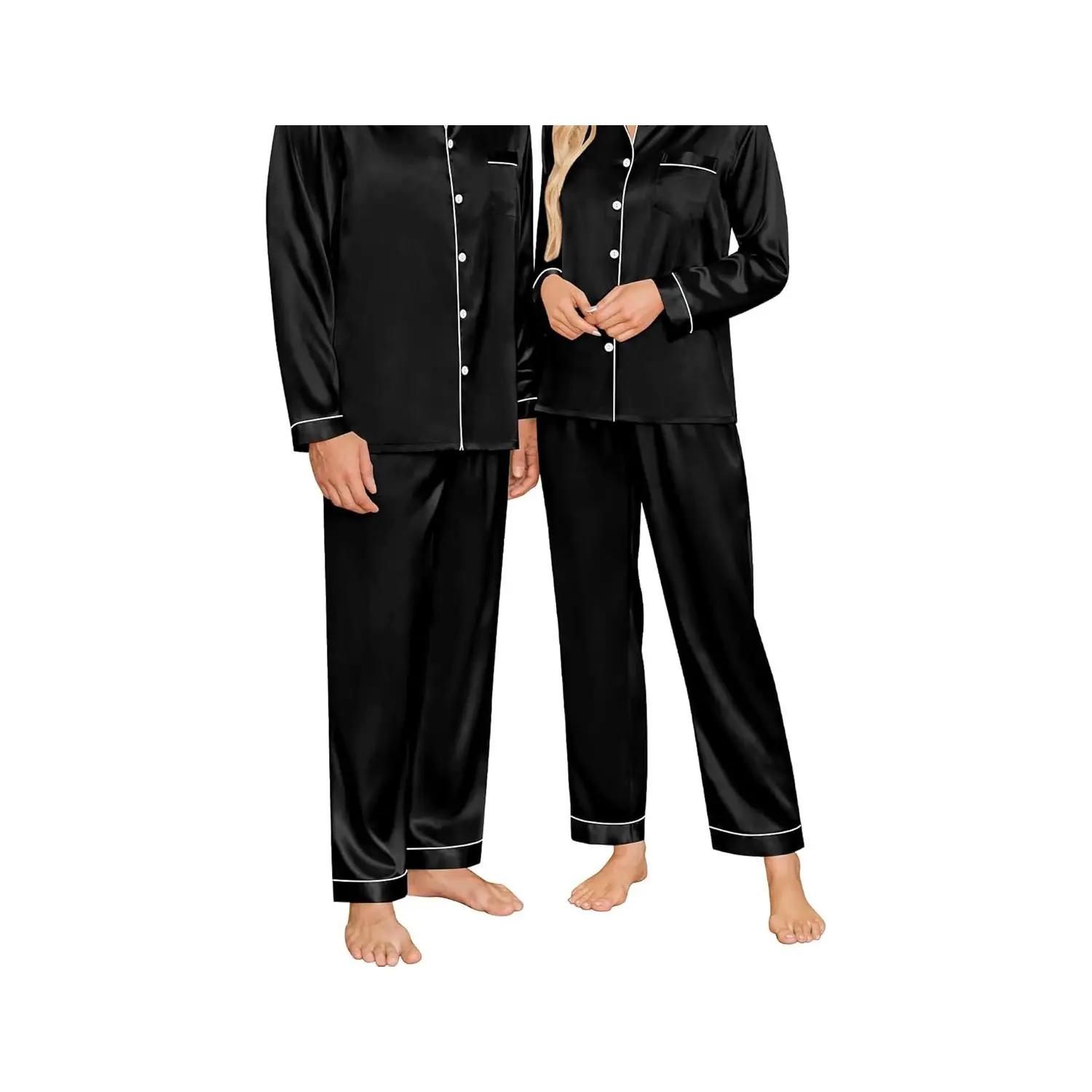 Women's Bridal 2-Piece Silk Satin Button-Front Pajama Sets - Long Sleeve Sleepwear with Elastic Pants, Lightweight Breathable Loungewear (Fits S-XXL) | Gifting for Father's Day, Mom and Dad, Wife and Husband