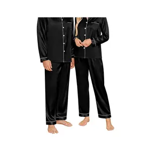 Couples Pajamas Sets Silk Satin Long Sleeve Sleepwear Button Down Loungewear Pjs Set Classic Pajama S-XXL