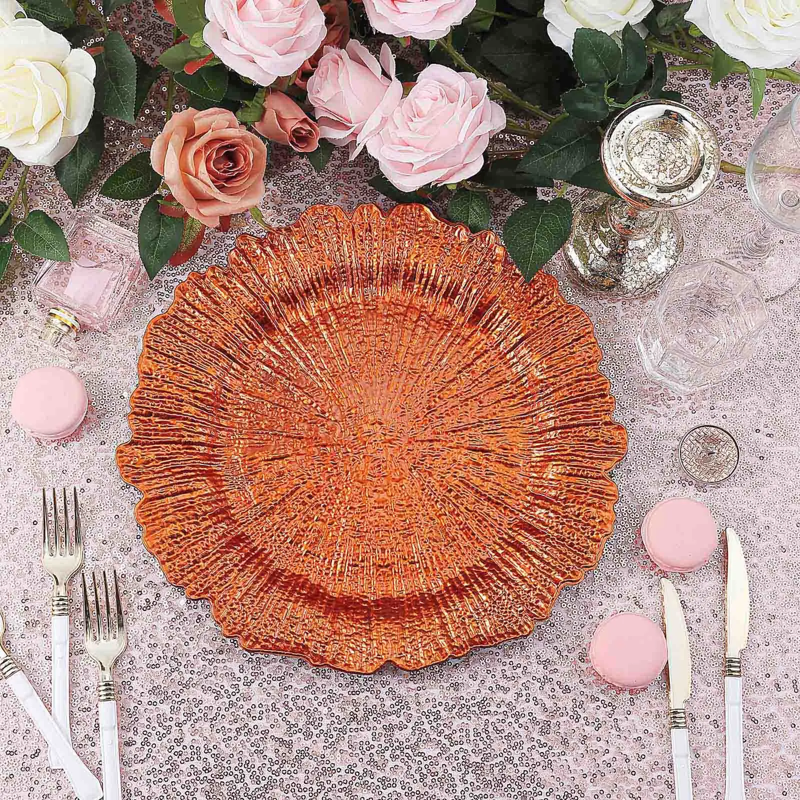 13-Inch Orange Acrylic Plastic Round Reef-Design Charger Plates, 6-Pack Tableware for Parties (Not Microwave Friendly), Party