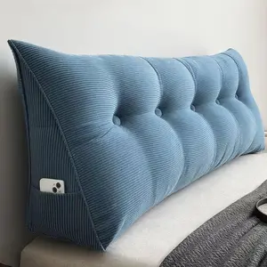 Djft Wedge Headboard Pillow King for Bed Sitting & Reading, Backrest Reading Cushion with Removable Cover, Back Pillow for Sitting up, Corduroy (Blue, King 76in)