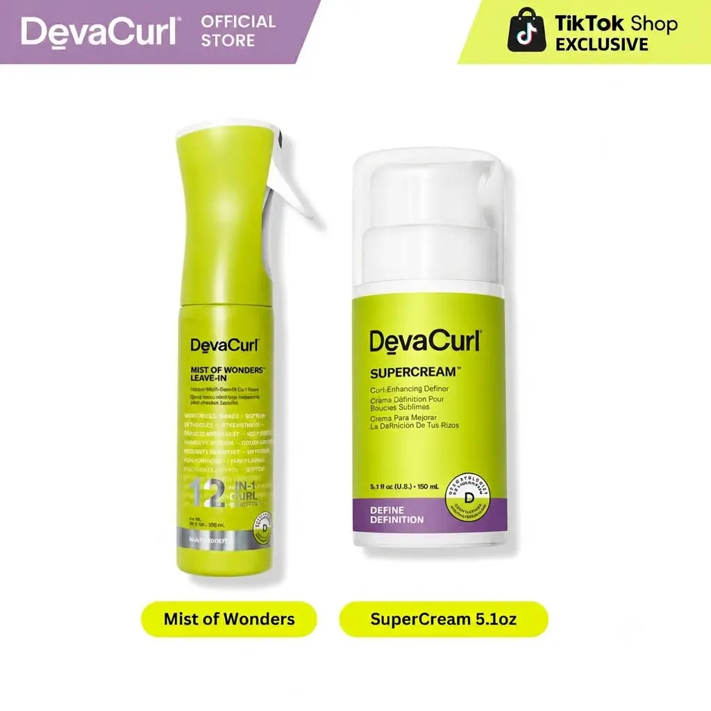 DevaCurl Moisture & Definition Duo: Mist of Wonders Leave-In Spray + SuperCream for Dry Medium to Coarse Curls, Detangling, Frizz Control & Soft Definition