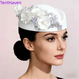2026 autumn and winter woolen beret women's handmade three-dimensional flower diamond top hat French retro socialite temperament beret,summervibes