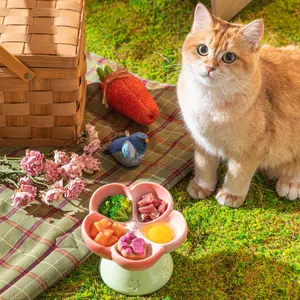 Ceramic Slow Food Flower Bowl, High Footed Slanted Mouth Design, Cat & Dog Feeding Plate, Canned Food Bowl, Pet Supplies