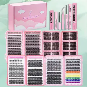 Mixed Length Individual False Eyelashes Kit, 1 Set Fluffy Curling False Eyelashes with Eyelash Glue & Tweezers & Glue Remover, Eye Makeup Enhancement Tool, Cosmetic, Eyelash Extensions, Volume Cluster Lashes