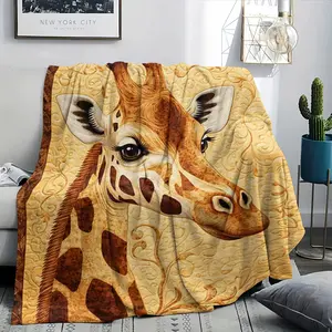Giraffe-themed art blanket featuring simulated hand-stitched topstitching for a visually richer, more three-dimensional look. Gift-ready—the giraffe symbolizes gentleness, longevity, and good luck.