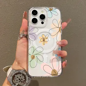 Magnetic Soft Case for iPhone11/12/13/14/15/16/promax, Cartoon Flowers MagSafe Compatible,Aesthetic Pattern Design Lightweight,y2k cased,AntiScratch,and Trendy