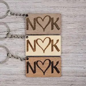 Custom couple initials wooden keychain