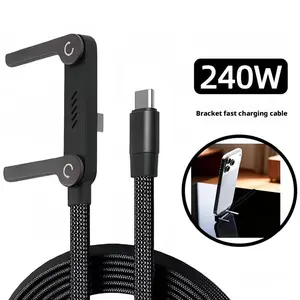 240W Fast-Charging Phone Holder Data Cable, Fast-Charging Cable for Phone and Tablet, Built-In Foldable Kickstand Holder, 2-in-1 Type-C to C