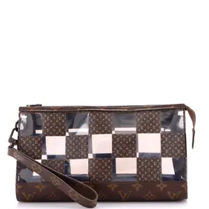 Pre-owned Louis Vuitton Canvas Coated, Pvc Clutches & Wristlets Standing Pouch Monogram Chess Coated Canvas and PVC by Rebag