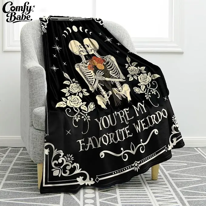 Favorite Weirdo Flannel Throw Blanket, Gothic Skeleton Couple Love Blanket, Funny Romantic Gift for Boyfriend Girlfriend Husband Wife