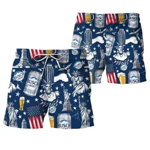 B.U.S.C.H  L-I-G-H-T Liberties Swim Trunks – American Flag Beer Lover Summer Beach Shorts, Men’s Quick Dry Pool Party Swimwear, Lightweight Vacation Outfit