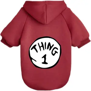 Dog Hoodie Pet Clothes for Small Dogs Thing 1 Printed Hoodies for Medium Puppy Hooded Sweatshirt Pullover Outfit Wine Red M
