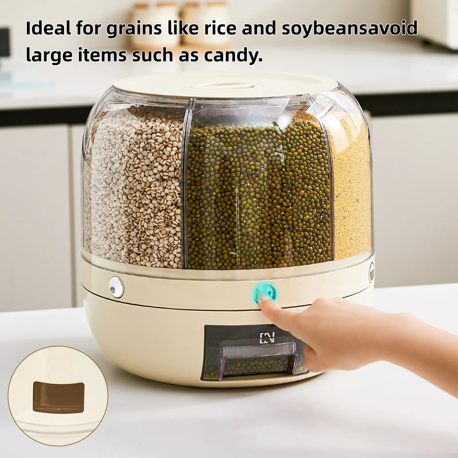 Moisture-Proof Grain Dispenser with lid, Proof & Insect-Proof, Durable Plastic,Transparent Drawer,360°Rotating Design, Multi-Grid Large Capacity Grain Storage ContainerPerfect for Rice, Grains, Cereals, Flour#SummerWins #DealsForYouDays