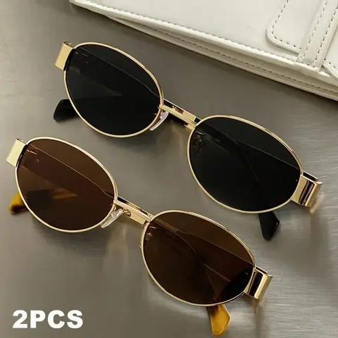 2 Pairs of Women's Metal Frame Oval Sunglasses, Stylish Everyday Beach Eyewear, Fashion Glasses, Fashion Sunnies, Stylish Shades