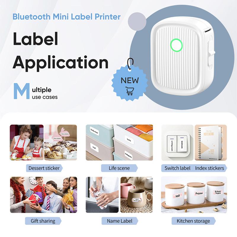 Mini Label Printer with Tape Bluetooth Maker Machine L12 Strap Wireless Printer for iOS & Android, Perfect for Home, Office Storage Boxes Organizing Inkless Printer DIY Barcode Name Price Sticker Study Note Desk Accessories File Organization