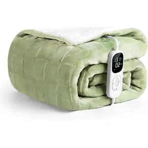 Heated Blanket Electric Throw Checkered- 50x60 Inches Soft Flannel Heating Blanket, Heating Blanket 6 Heating Levels & 2 Hours Auto Off ETL Certification, Gifts for Women (Sage Green, Throw)