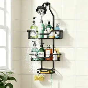 Hanging Shower Organizer ,Over the Shower Head Caddy with Soap Holder, Stainless Steel Shower Caddy Hanging for Bathroom Organization Space Saving,Black Rubber Metal,Mother's Day Gift,Black