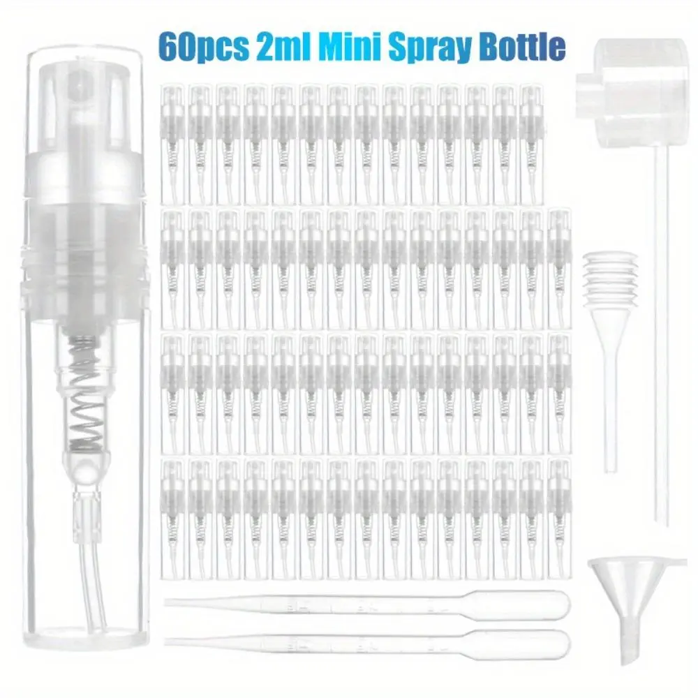 60 piece Perfume Atomisers Transparent Travel Empty Atomiser Refillable Mini Perfume Atomiser 2 ml Mini Spray Bottle Plastic Perfume Bottle