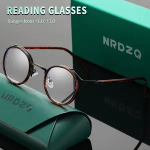 Nrdzq Vintage Tortoiseshell Round Frame Blue Light Blocking Reading Glasses (100-300 Degrees), Unisex, Multiple Colors, Business Use, Gift Box Included