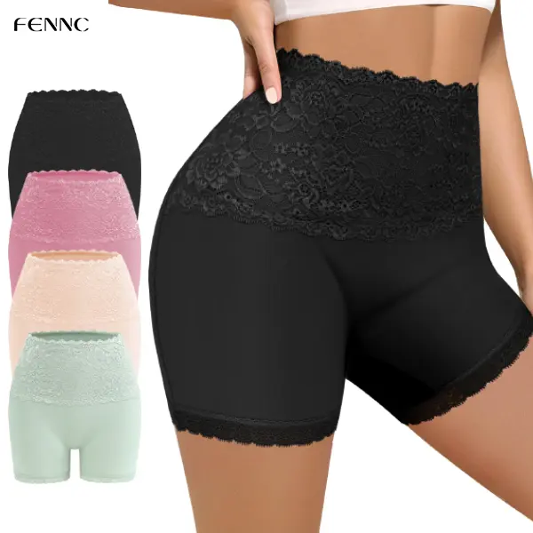 Women's 4 Pack Cotton Shapewear Shorts, Minimalist High-Waist Briefs with Lace Trim, Lightweight & Breathable Tummy Control for an Everyday Comfortable Fit, S-XXL, Soft, Silky Skin, Compression
