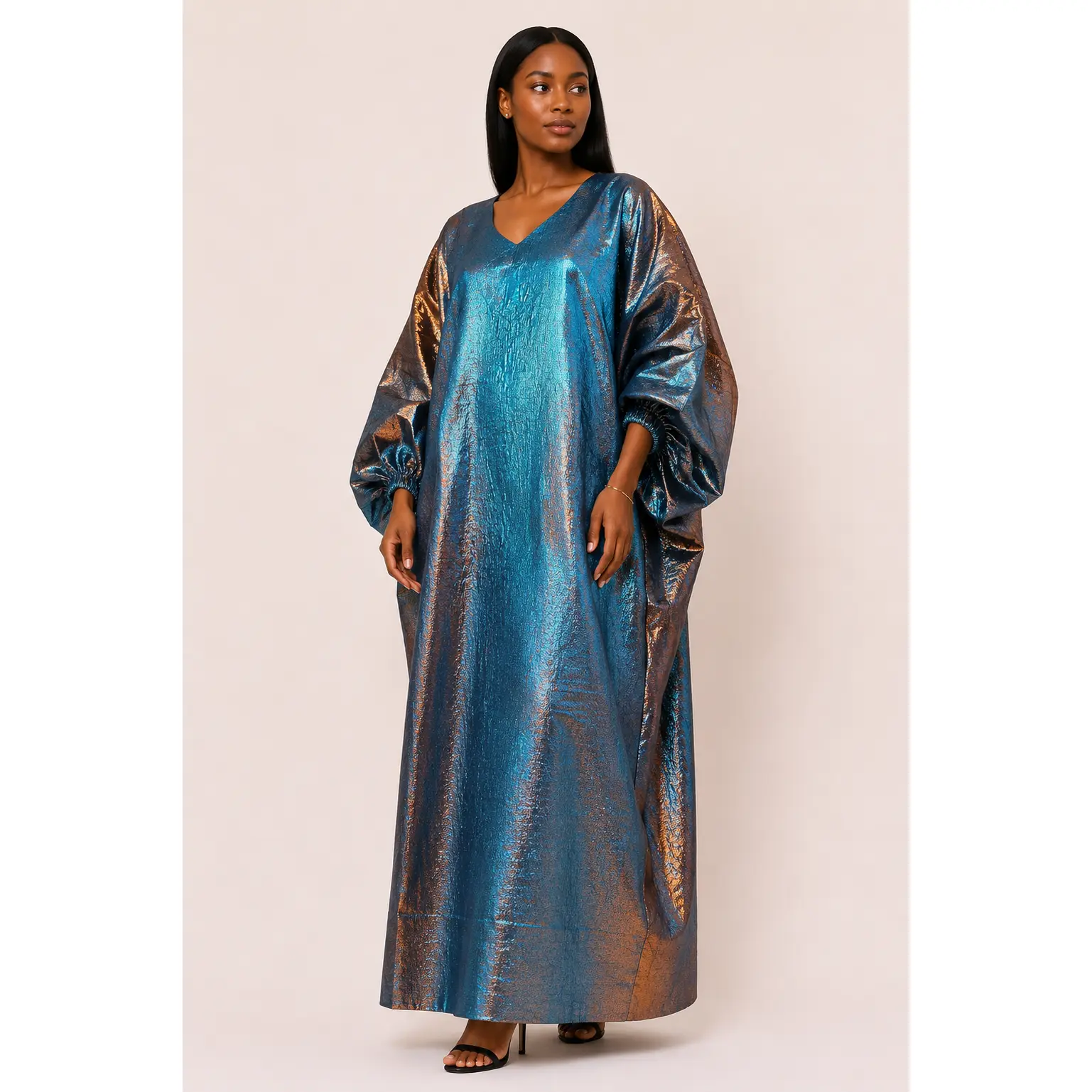 Ocean Luxe Metallic Brocade Boubou Dress – Royal Blue Statement Kaftan