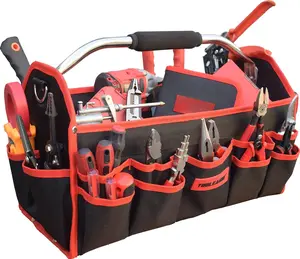 19 Inches Heavy Duty Tool Bag 25 Pockets, 1680D Fabric Tool Bags with  Molded Base, Multi-pocket Tool Organizer with Adjustable  Strap